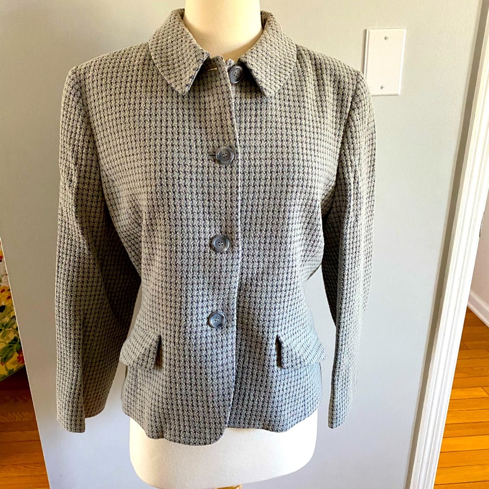 Ann Taylor vintage.  Grey check with light blue detail. Size 12p